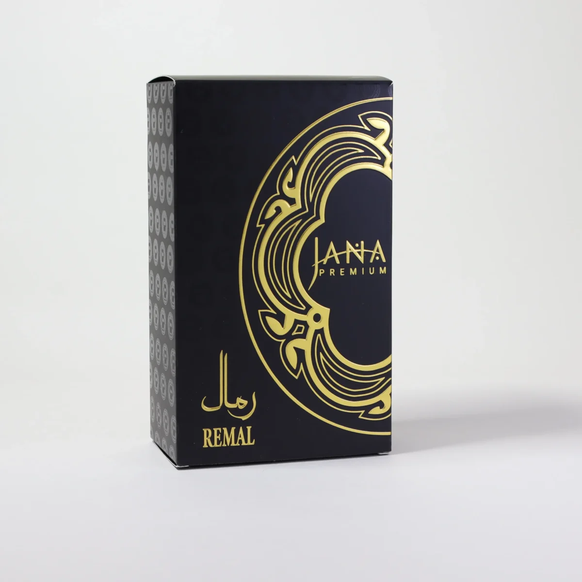 JANA PREMIUM REMAL perfume 50ml bottle displayed with Oud wood, Leather, and Red Rose.