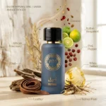 Jana Premium Imperial Eau de Parfum 50ml bottle surrounded by natural fragrance notes like Oud wood, Amber, and Italian Bergamot.