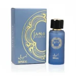 Jana Premium Imperial Eau de Parfum 50ml bottle surrounded by natural fragrance notes like Oud wood, Amber, and Italian Bergamot.